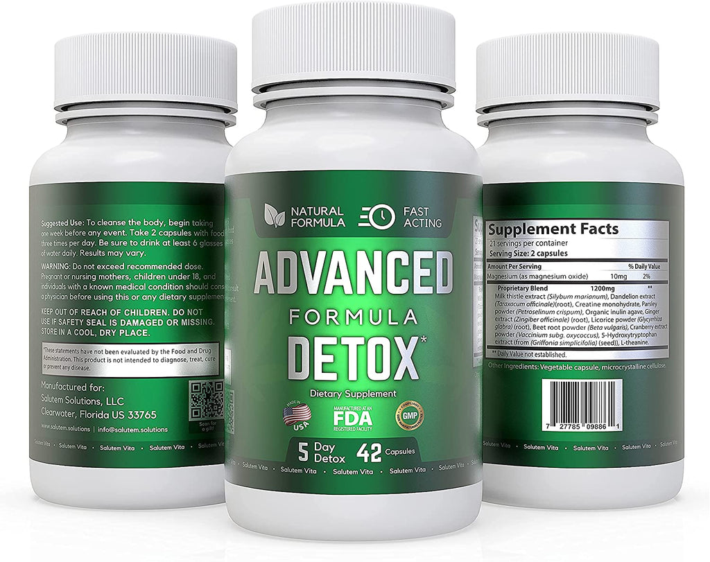 Advanced Formula Detox - Herbal Supplement - Made in USA - Potent Liver & Urinary Tract Cleanse Supplement for Toxin Removal - 42 Caps